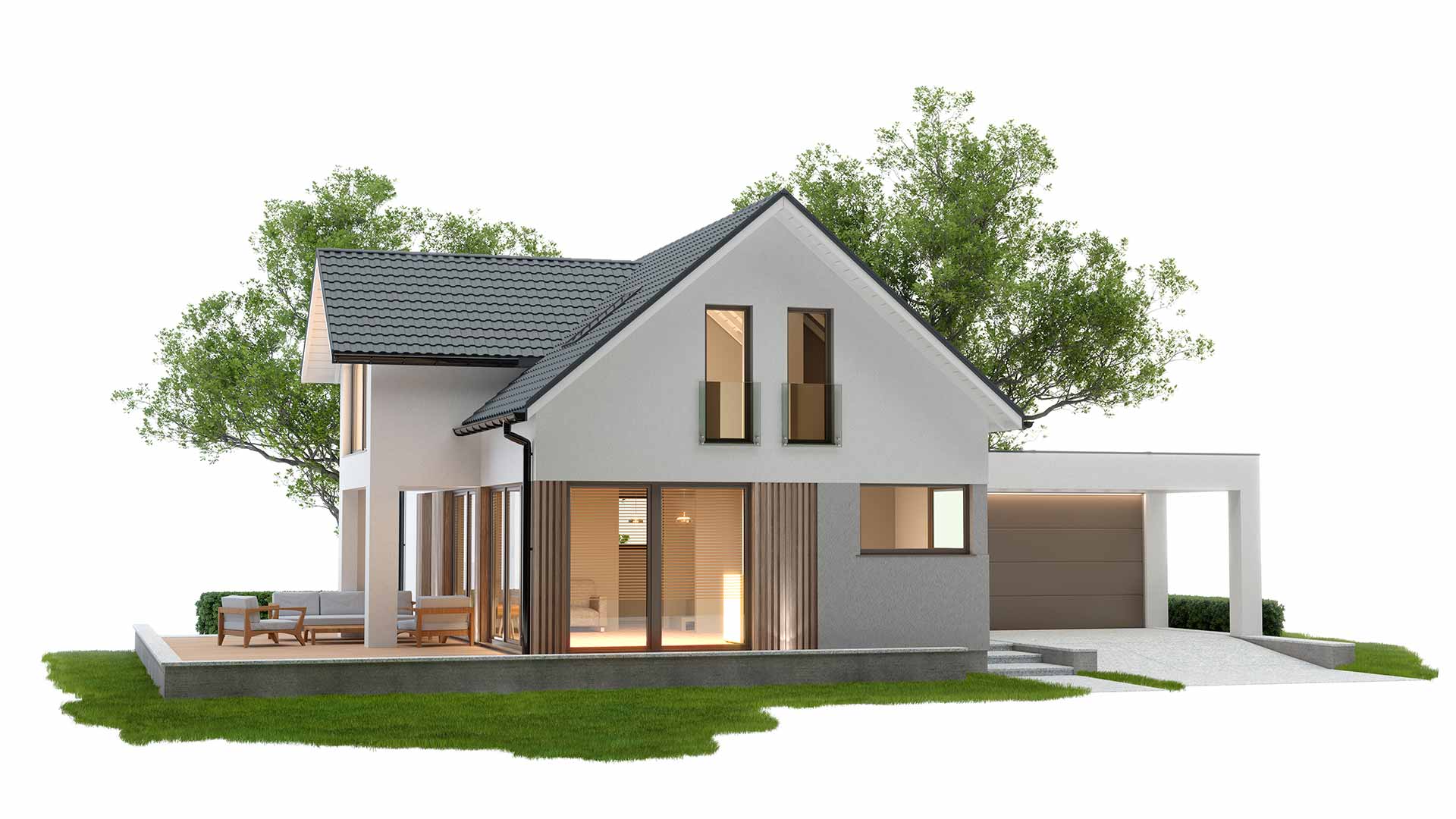 3D House on the grass isolated on white. 3D illustration